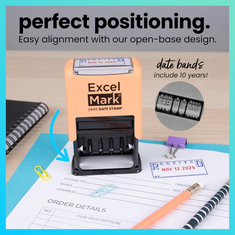 ExcelMark 2445 Date Stamp with Text - Blue and Red