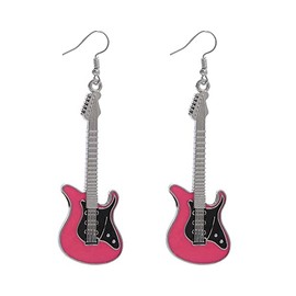 Caiyao Fashion Punk Metal Black White Music Bass Electric Guitar Dangle Drop Earrings for Women Chic Rock Music Lovers Teacher Singer Hypoallergenic-pink