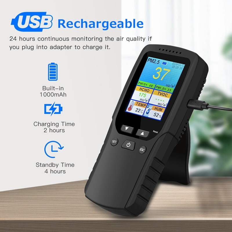 9 in 1 Air Quality Monitor Indoor Outdoor PM2.5, PM1.0,