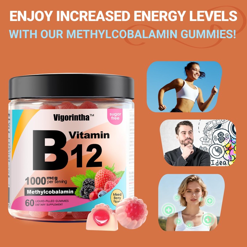Vigorintha Methyl Vitamin B12 Gummies 1000mcg, Vitamin B12 Methylcobalamin Supplement