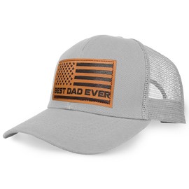 Fathers Day Birthday Gifts from Daughter Son Best Dad Ever American Flag Dad Hat Cool Dad Gifts Mesh Trucker Cap Father's Day Birthday Christmas Valentines Gift Ideas for Dads Husband Men Him Grey