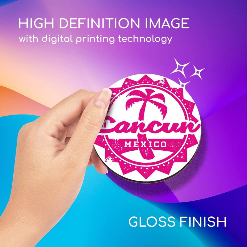 1 x Round Coaster - Cancun Mexico Pink Palm Tree