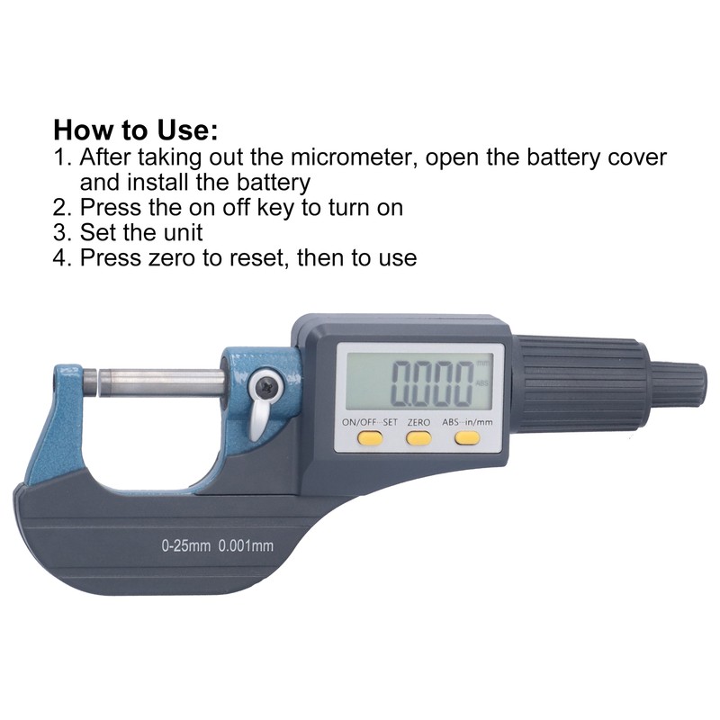 Digital Micrometer 0.00005in/0.001mm Resolution Professional Thickness Measuring Tools 0‑25mm