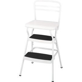 Cosco 11130WHTE White Retro Counter Chair/Step Stool with Lift-Up Seat