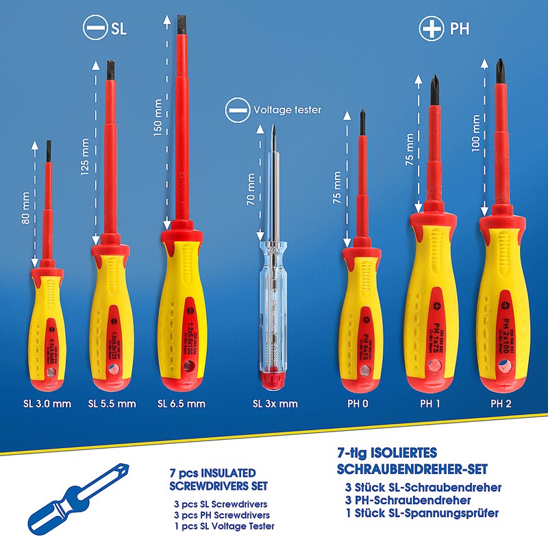 S&R Isolated Screwdrivers Electricians Set VDE-Tested (German Electrical Engineering Association),