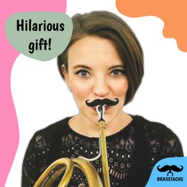 Brasstache 2.0 for Kids - (2-pack) Clip-on Mustache for Brass Players, Original Mustache Size (Trombone (Small Shank))