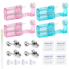 orilace Ear Piercing Kit, 20Pcs Disposable Ear Piercing Gun Kit Built-In Earring Stud At Home Self Piercing Kit Tool Easy Use for Salon Crystal Pink Shell + Crystal Blue Shell, Plastic, cubic zirconia