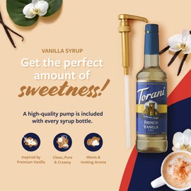 Torani Torani Sugar Free Coffee Syrup, French Vanilla Flavored Syrup for Drinks, Zero Calorie, Pump Included, 25.4 Fl Oz