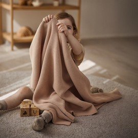 Huxie Denmark - Knitted Baby Blankets - Soft and Cozy 100% Organic Cotton Receiving Baby Blanket for Boys and Girls - Ideal for Stroller and Crib, 30 x 40 inch (Blush)