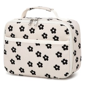 LEDAOU Children's Lunch Bag Boys Girls 5L Lunch Bag Insulated Bag with Zip Thermal Bag Lunch Bag Cool Bag for School Hiking Work (Corduroy Flower Beige)