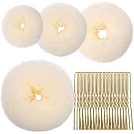 Teenitor 4pcs Cream Color Hair Bun Shaper Set with Extra-large, Large, Medium, Small Donut Hair Bun Maker, 20pcs Large Bobby Pins