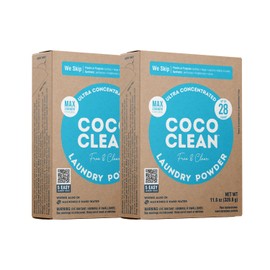 Coco Clean Laundry Max Powder Free & Clear, Made in the USA, Biodegradable Plastic-Free Detergent, Effective Stain Removal Suitable for HE Machines, 2-Pack, 56 Loads Total
