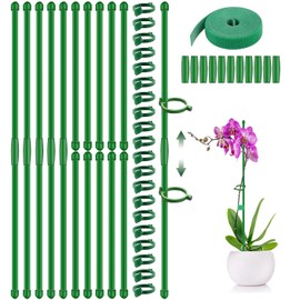 20Pcs Plant Stakes 17inch, Toylin Adjustable Length Plant Support Stake Green Orchid Stick with Clips for Indoor Outdoor,Garden Pole for Potted Orchid Tomato Vegetables Comes with 20 Ties