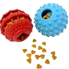 CIIVURR 2Pack Interactive Dog Puzzle Toys for Treat Dispensing, Durable Rubber Dog Balls for Teething, Treat Ball for Small/Medium/Large, Slow Feeder/IQ Training Blue-3.14‘’,Red-2.67‘’