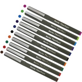 FibrePoint Fineliner Pens, MULTICOLOUR, Extra Fine Tip (0.5mm), Pack of 10, Ideal for drawing colouring sketching doodling writing, iZOFAX Black Ball Pen