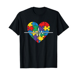 Puzzle Heart Heartbeat Colorful Design T-Shirt