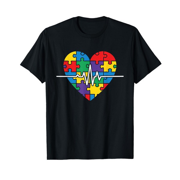 Puzzle Heart Heartbeat Colorful Design T-Shirt