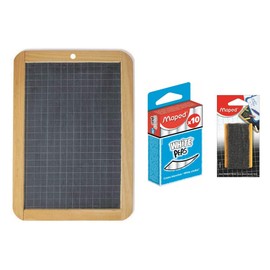 Maped Black Stone Slate Set (L) 260 x (H) 182 mm + Small Wooden and Felt Sponge Brush + 1 Box of 10 White Chalks