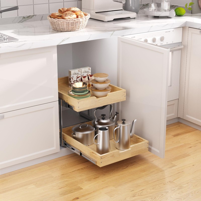 Sikarou Wood Pull Out Cabinet Organizer 2 Tie 11" W