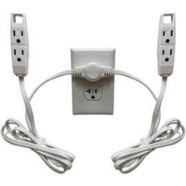 W4W Twin Extension Cord Power Strip - 3 Prong - 24 Foot Cord - 12 feet on Each Side - Flat Head (Wall Hugger) Outlet Plug - 6 Polarized Outlets