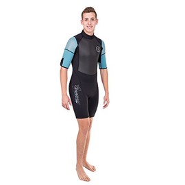 Seavenger Navigator 3mm Shorty | Short Sleeve Wetsuit for Men and Women | Surfing, Snorkeling, Scuba Diving (Surfing Aqua, Women's 5)