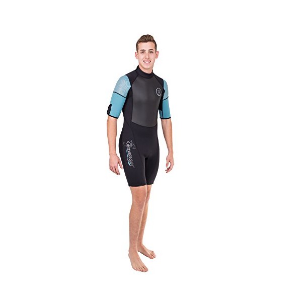 Seavenger Navigator 3mm Shorty | Short Sleeve Wetsuit for Men and Women | Surfing, Snorkeling, Scuba Diving (Surfing Aqua, Women's 5)