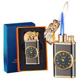 Torch Lighter, Exquisite Relief Dual Flame - Windproof Adjustable Jet Flame and Soft Flame, Refillable Butane Lighter for Candle, BBQ, Kitchen, Camping (Without Butane)-Black D