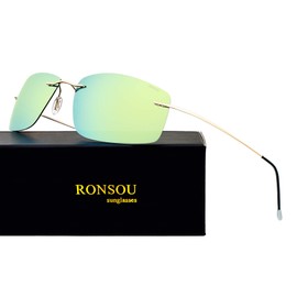 RONSOU Ultra-lightweight Rimless Titanium Men's Fashion Polarized Sunglasses for Driving Outdoor Golden Frame Golden Lens (Mirrored)