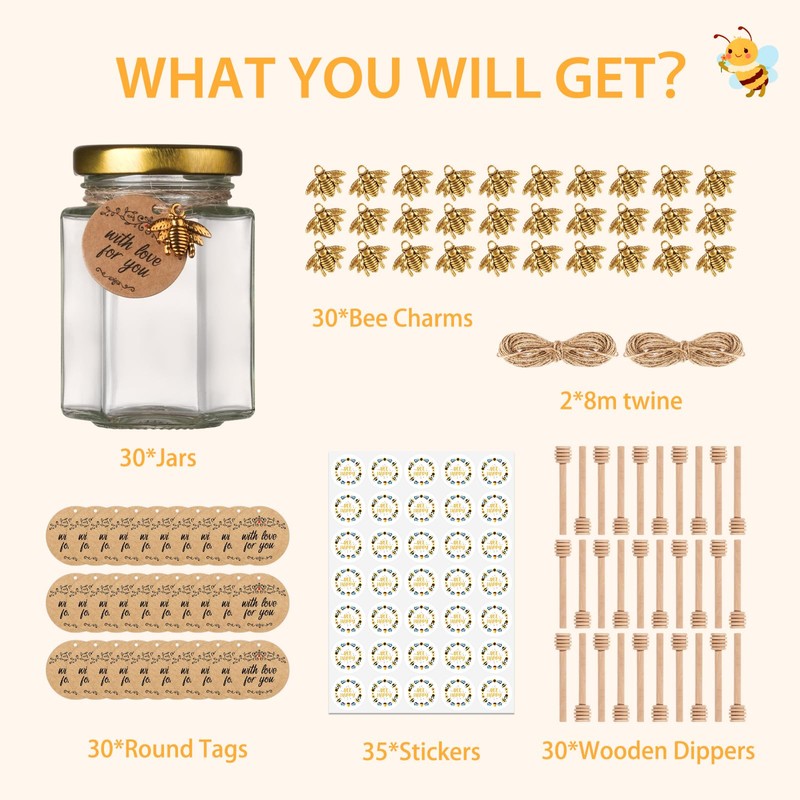 Mcupper 4 oz Small Honey Jars with Dipper, 30 Pack