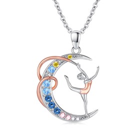 Midir&Etain Gymnastics Necklace 925 Sterling Silver Gymnastics Pendant Necklaces Sport Accessories Jewellery Graduation Birthday Fan Gifts for Girls Daughter