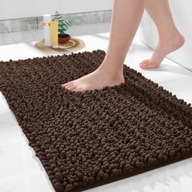 Yimobra Original Luxury Shaggy Bath Mat Large Size 31.5 X 19.8 Inch Super Absorbent Water,Non-Slip,Machine-Washable,Soft and Cozy,Thick Modern for Bathroom,Bedroom,Floor,Brown