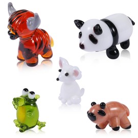 WEWAYSMILE 5 Pcs Hand Blown Glass Figurines Glass Animals Includes Panda Highland Cattle Fox Crocodile Capybara for Home Decoration Gifts