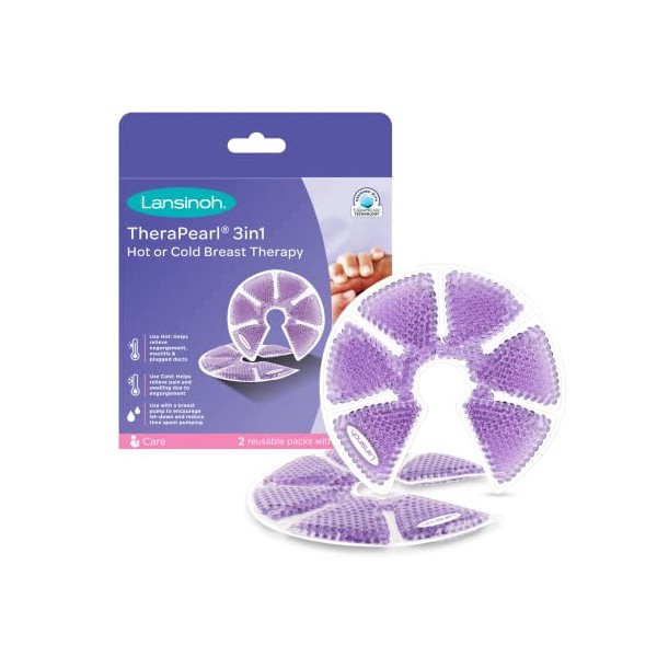 Lansinoh Therapearl 3-in-1 Breast Therapy Breast Pads Hot & Cold 2 pack - Breast Feeding Essentials Reusable Gel Cooling Pads - Postpartum Essentials Breastfeeding Compress Hospital Bag Mum Essentials
