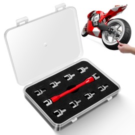 Spoke Wrench Motorcycle Spoke Spanner CNC Handle Motorbike Spoke Wrench Interchangeable Tips 5.0, 5.2, 5.4, 5.6, 5.8, 6.0, 6.2, 6.4, 6.6, 6.8 (C(red))