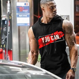 Babioboa Men's Training Tank Top with Hood Bodybuilding Sleeveless Sport Hoodie Breathable Sleeveless Shirt