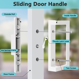 MaxxGeek Sliding Door Handle Replacement, Reversible Keyless Sliding Patio Door Handle Fits Door Thicknesse is 1-3/4'' to 2-1/5'' and 3-15/16'' Screw Hole Spacing.