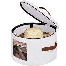 Lifewit Round Felt Hat Box, Stackable Bamboo Supports Cowboy Hat Travel Case with Dustproof Lid, Hat Organizer Bag for Women Storage, Foldable 16.5" D x 10.6" H Caps Container Carrier, 1 Pack-White