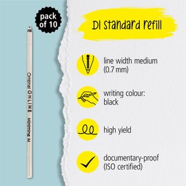 Ballpoint Refill International Standard D1, 10 Pieces, Writing Colour Black, Medium Point, Replaceable Pen Refill, Documentary Proof, Water Proof, Set