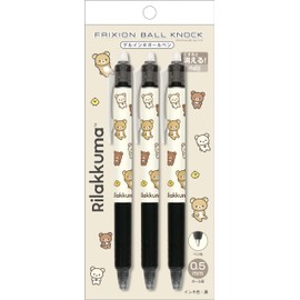 San-X Rilakkuma FriXion Ball Knock, Black, Set of 3, PR14201, Pen Size: H4.6 x 0.5 inches (116 x 13 mm)
