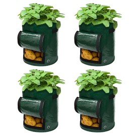 4 Planter Grow Bags 7 Gallons - 26L Capacity, With Drainage Holes, Carry Handles, Hook n Loop Open Compartment, Heavy Duty, Water Resistant, Vegetable Planter, Ideal for Potatoes, Mushrooms and more
