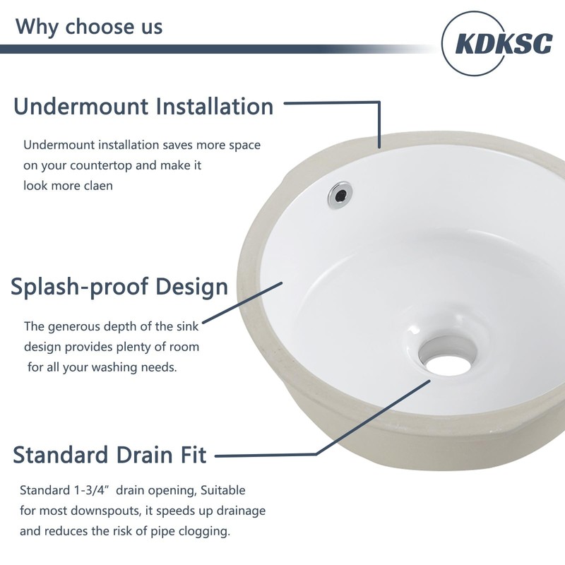 KDKSC Undermount Bathroom Sink 16 Inch Small Verticyl Round Undermount