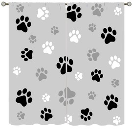 Abstract Black Grey Dog Paw Print Window Curtains, Modern Decor Blackout Curtains, Soundproof Thermal Insulated Darkening Window Treatments for Bedroom Living Room Kitchen 42x54 inch