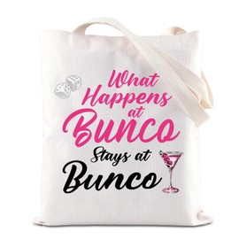 FOTAP Girlys Night Out Bunco Party Tote Bag What Happens at Bunco Stays at Bunco Tote Bag Bunco Game Lovers Players Gifts (Stays at Bunco)