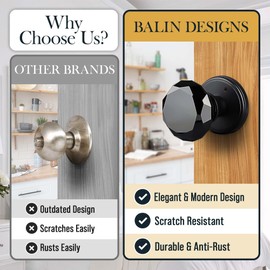 Crystal Doorknob by Balin Designs (Matte Black) - Decorative Hardware Interior Keyless Passage Door Lock for Hallway Passage, Kitchen, or Other Doors (1 Pack)