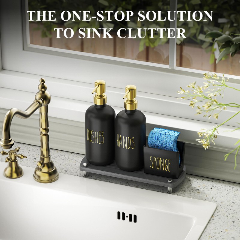 Cisily Kitchen Soap Dispenser Set Comes with Ceramics Sponge Holder,