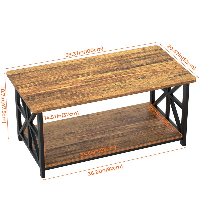 GreenForest Coffee Table with Round Corner, Farmhouse Center Table with