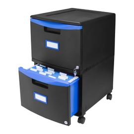 Storex Plastic Two-Drawer File Cabinet – Locking Document Organizer with Casters for Home and Office, Black, 1-Pack (61314U01C)