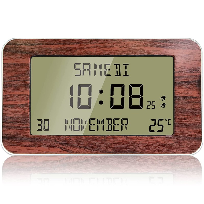 FISHTEC Radio-Controlled Alarm Clock - Calendar with Date Day and