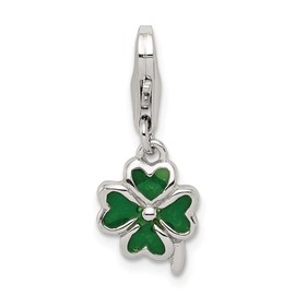 BillyTheTree Jewelry Sterling Silver Green Enameled Four Leaf Clover Charm