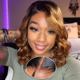 Ombre Lace Front Wigs Human Hair 5x5 Pre Plucked Pre Cut Lace Front Wigs Human Hair 5x5 HD Lace Closure Wigs Human Hair for Women 1B/30 Glueless Bouncy Body Wave Lace Front Wigs 180 Density 14 Inch
